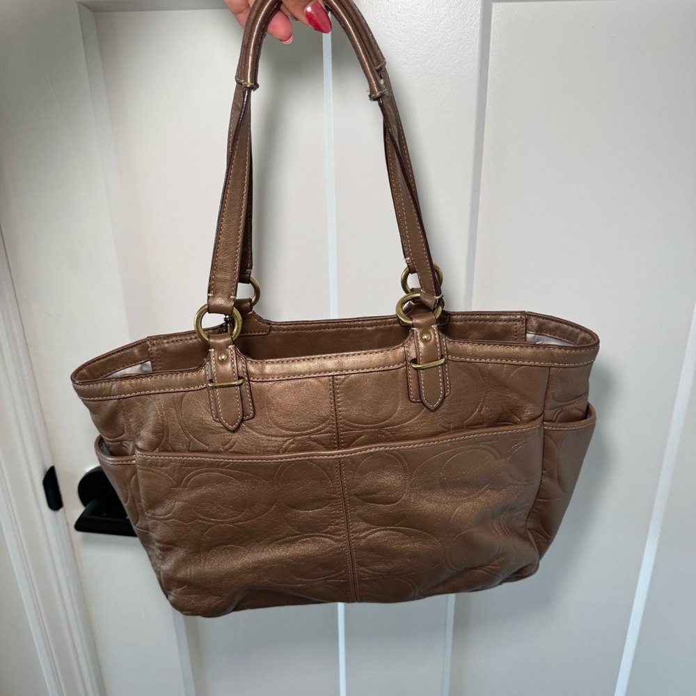 Coach Embossed Leather Signature Tote Bag - Picture 6 of 9